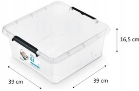 Úložný box s klipsami a vekom, CLEVER, 39x39x16,5 cm, 18 l