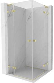 Mexen Lunar, L Duo výklopný sprchový kút 105 x 105 cm, 8mm číre sklo, zlatý matný profil, 834L-105L-105P-55-00