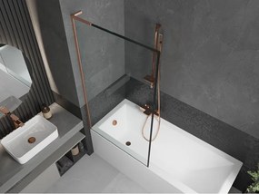 Mexen Next L, 1-krídlová vaňová zástena 90 x 150 cm, 6mm číre sklo-čierny vzor, medený profil, 895-090-000-03-70-65