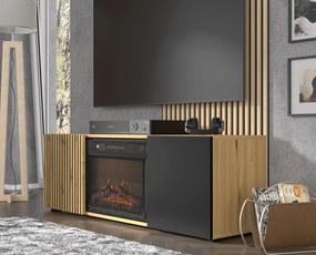 TV skrinka/stolík s krbom Aurella (čierna + dub artisan). Akcia -19%. Vlastná spoľahlivá doprava až k Vám domov. 1124877