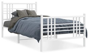 Kovový rám postele s čelom a podnožkou biely 100x190 cm 376385