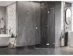 Mexen Lunar, L pravý výklopný päťuholníkový sprchový kút 80 x 100 cm, 8mm číre sklo, chrómový profil, 831L-080P-100L-01-00-P