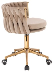 LuxuryForm DESIGN Stolička LYON VELUR na zlatej podstave s kolieskami - latte