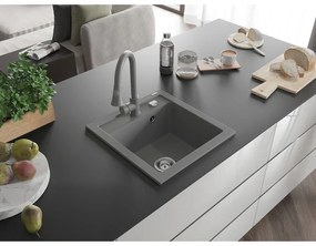 Mexen Vito, 1-komorový granitový drez 490x520x210 mm a drezová batéria Elia, šedá, 6503-71-670101-71