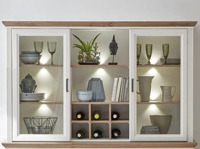 Nástavná vitrína s priehradkami Jasmin,bielená pínia/dub, s osvetlením