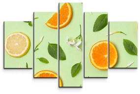 Sablio Obraz - 5-dílný Citrus a kvet - 125x90 cm
