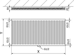 Mexen CC11, panelový radiátor 400 x 1100 mm, spodné stredové pripojenie, 713 W, biela, W6C11-040-110-00