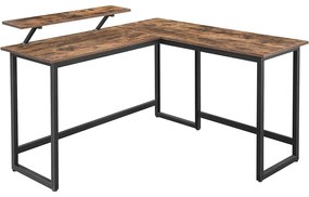 Rohový stôl, počítačový stôl v tvare L, rustikálny hnedý, čierny