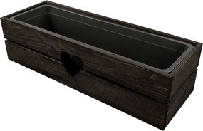 AMADEA Drevený obal na kvetináč so srdcom - tmavý, 62x21,5x17cm Český výrobok