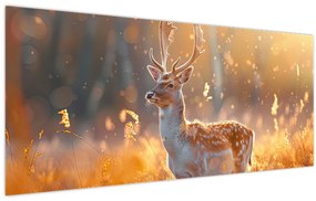 Obraz - Jeleň v poli (120x50 cm)