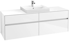 VILLEROY &amp; BOCH Collaro závesná skrinka pod umývadlo na dosku (umývadlo v strede), 4 zásuvky, s LED osvetlením, 1600 x 500 x 548 mm, Glossy White, C025B0DH