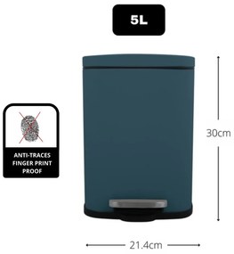 Nášľapný oceľový odpadkový kôš v petrolejovej farbe 5 l Akira – Spirella