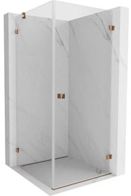 Mexen Lunar-B, pravostranný výklopný sprchový kút 70 x 70 cm, 8mm číre sklo, profil ružové zlato, 832-070-070-60-00-P