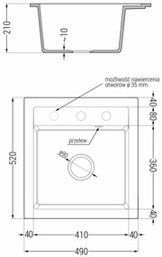 Mexen Vito, 1-komorový granitový drez 490x520x210 mm a drezová batéria Flora, šedá, 6503-71-670401-57-G