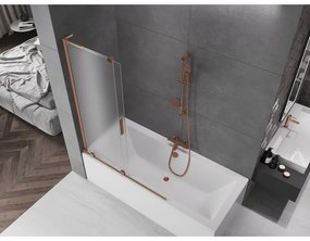 Mexen Velar L, 2-krídlová posuvná vaňová zástena 120 x 150 cm, 8mm sklo námraza, medená matná, 896-120-003-31-65