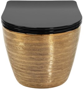 Rea Carlo Mini, závesná WC misa Tornado 490x360x370 mm, čierna-zlatá štruktúrovaná, REA-C4330
