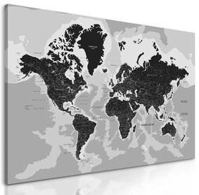 Obraz podrobná mapa sveta v čiernobielom prevedení