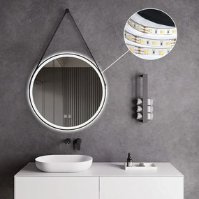 Tutumi Tutumi, okrúhle LED zrkadlo 70cm zavesené na čiernom pásiku, model 104, predné osvetlenie, HOM-02697