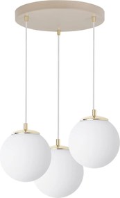 Závesné svietidlo Florence, 3x biele sklenené tienidlo, g/be, o