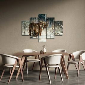 Obraz - Tiger v zasneženom lese, olejomaľba (150x105 cm)