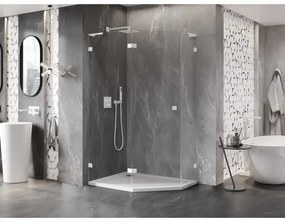 Mexen Lunar, L päťuholníkový sprchový kút naklápací doľava 100 x 90 cm, 8mm číre sklo, biely profil, 831L-100L-090P-20-00-L