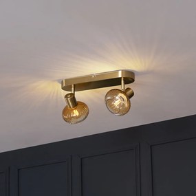 Zaoblené stropné bodové svetlo zlaté s jantárovým sklom 2-svetlo - Teddy