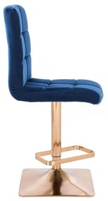 LuxuryForm Barová stolička TOLEDO VELUR na zlatej hranatej podstave - modrá