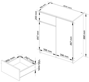 Komoda Kiara 80 cm 2 skrinky a 1 zásuvka biely lesk
