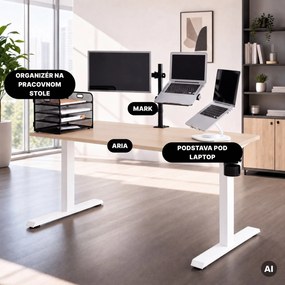 Elektrický stôl s nastaviteľnou výškou ergonomický biely/dub sonoma,1400x700 mm: ARIA