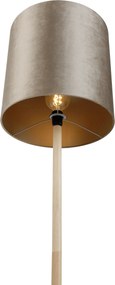 Drevená stojacia lampa s taupe zamatovým tienidlom 40 cm - Mels