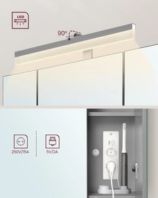 Koupelnová zrcadlová skříňka s LED osvětlením Vasagle Doris šedá