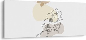 Obraz - Béžové kvety s motýľom N⁰3 (120x50 cm)