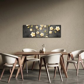Obraz - Zlatý ker v čiernom pozadí (s hodinami) (90x30 cm)