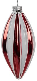 Červenobiela sklenená vianočná ozdoba - Ø 6*13 cm