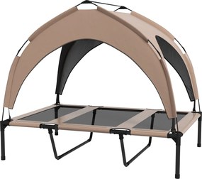 PawHut Vyvýšený Pelech pre Psov s Altánkom - Veľký Pelech s Oceľovým Rámom a Prenosnou Taškou pre Interiér a Exteriér 106x76x94 cm Hnedá | Aosom
