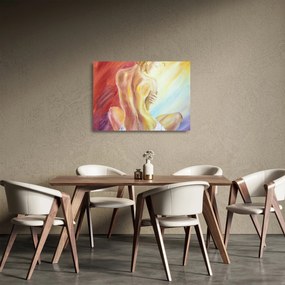 Sklenený obraz odpočívajúce ženy, olejomaľba (70x50 cm)