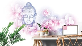 Samolepiaca tapeta Budha s kvetmi sakury