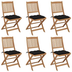 Skladacie záhradné stoličky so sedákmi 6 ks akáciový masív 3075016