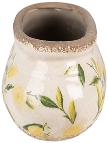 Béžový keramický oválny obal na kvetináč s citrónmi Lemonio M - 23*10*9 cm
