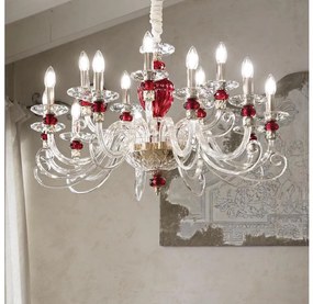 Ideal Lux - Luster na reťazi BARONET 15xE14/40W/230V pr. 88 cm červená