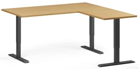 Výškovo nastaviteľný stôl, 160x160 cm, 3 motory, L/P, čierna podnož, buk
