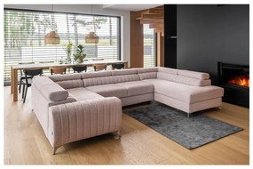 Ružová rozkladacia/s úložným priestorom rohová pohovka (pravý roh/do tvaru "U") Louis – ELTAP