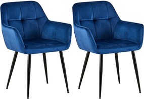 Design-Shop Jedálenská stolička Emia (SET 2 ks) - zamat, kovové nohy čierne - Modrá