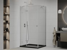 Mexen Roma, sprchový kút s krídlovými dverami 100 (dvere) x 80 (stena) cm, 6mm číre sklo, chrómový profil + slim sprchová vanička čierna + chrómový sifón, 854-100-080-01-00-4070