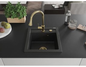 Mexen Vito, 1-komorový granitový drez 490x520x210 mm a drezová batéria Elia, čierna-strieborná metalíza, 6503-73-670101-50