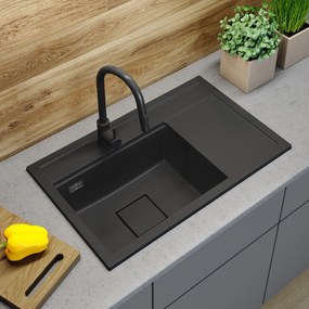 Gamma Quadro 8151, 1-komorový granitový drez 800x500x220 mm, čierna, GMA-ZLE000184