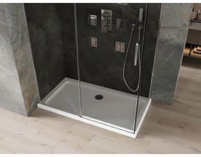 Mexen Omega, sprchový kút s posuvnými dverami 140 (dvere) x 80 (stena) cm, 8mm šedé sklo, chrómový profil + slim sprchová vanička biela + chrómový sifón, 825-140-080-01-40-4010