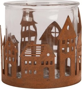 Hrdzavý rustikálny svietnik s dedinkou Village Rust L - Ø 13*12 cm