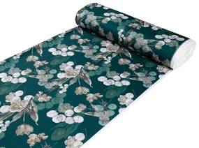 Biante Teflónový behúň na stôl TF-058 Kvety s eukalyptom na tmavo zelenom 45x180 cm