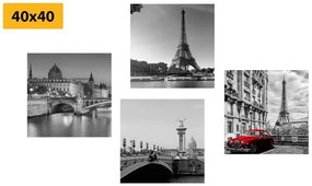 Set obrazov  Paríž s retro červeným autom